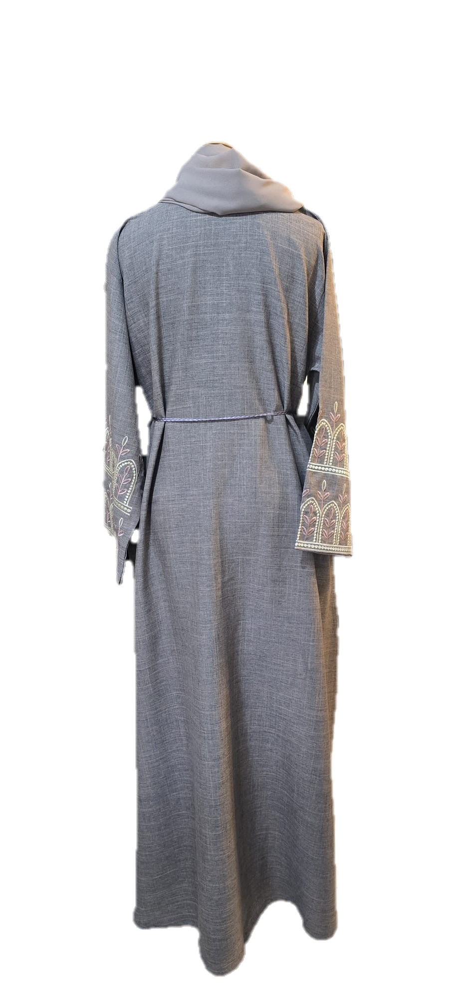 Embroidered Abaya - Stone Grey & Dusty Rose