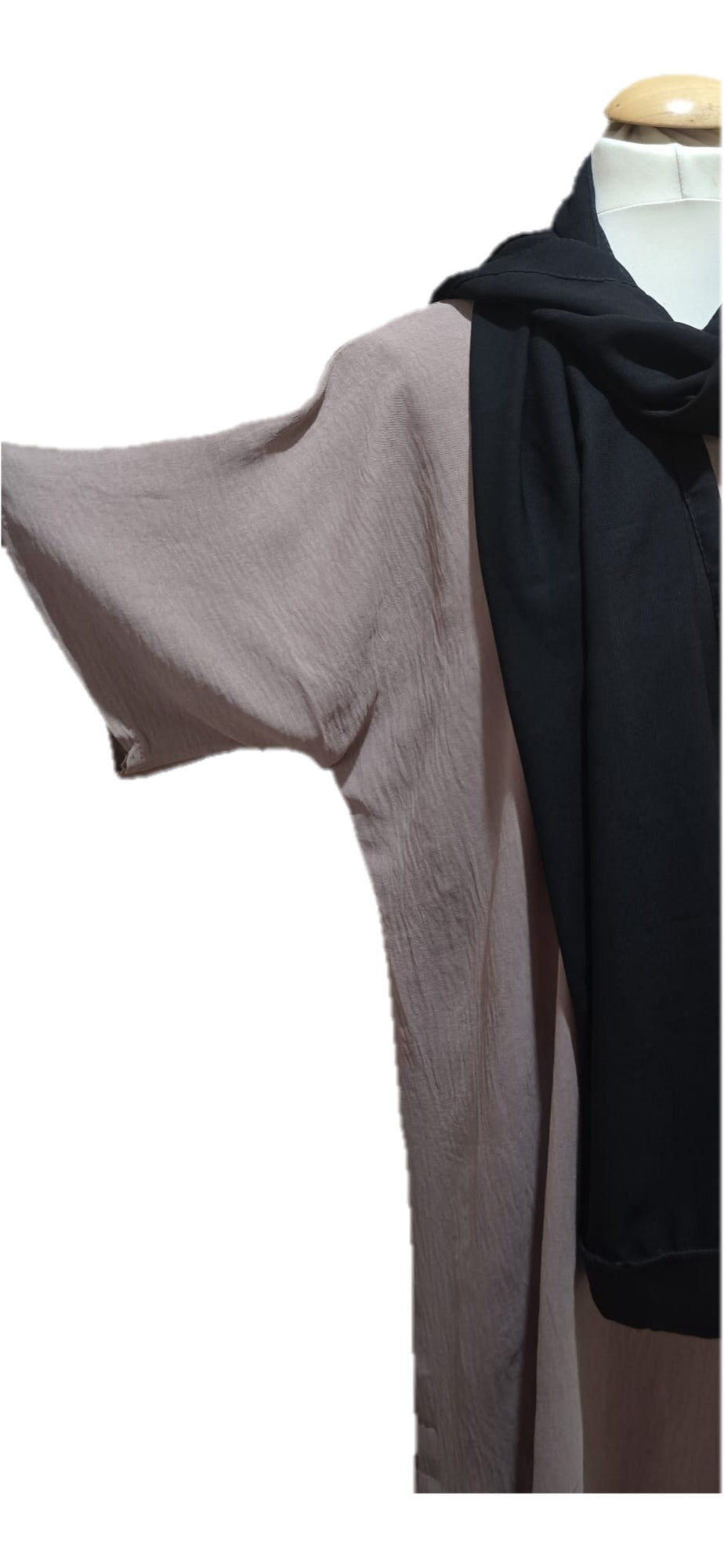 Taupe Modest Abaya Set with Black Scarf & Inner Dress
