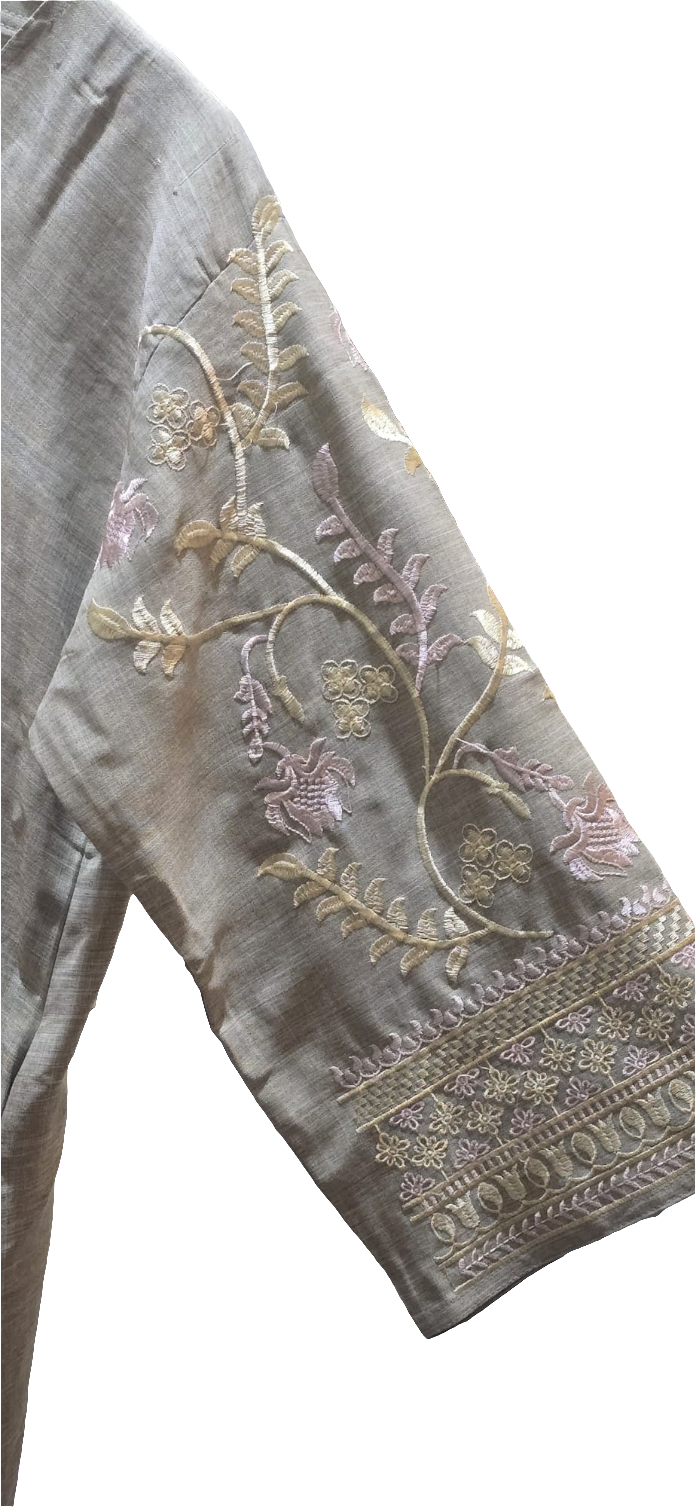 Taupe grey abaya with embroidered sleeves