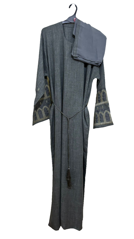 Charcoal grace embroidered abaya