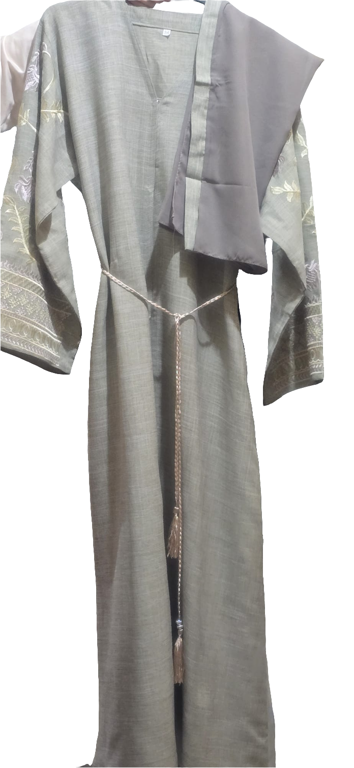 Taupe grey abaya with embroidered sleeves