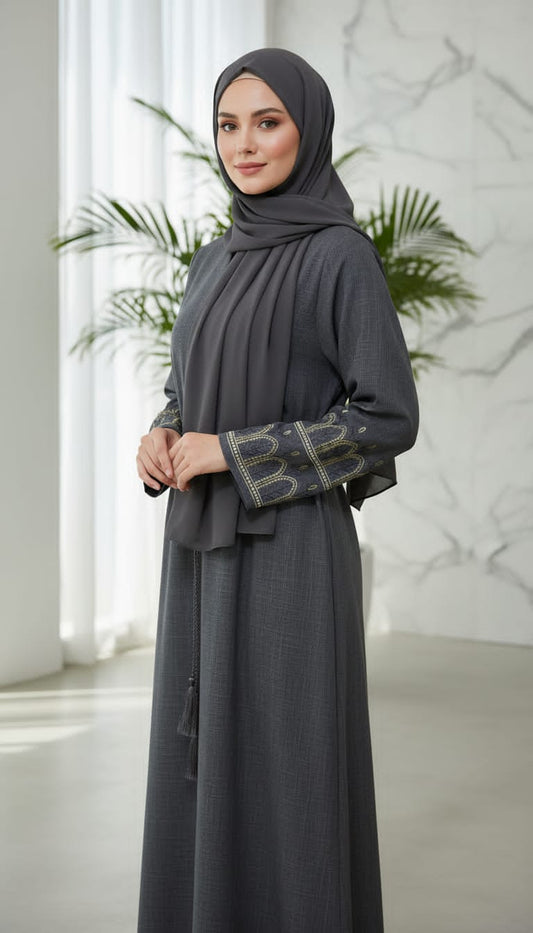 Ash elegance embroidered abaya