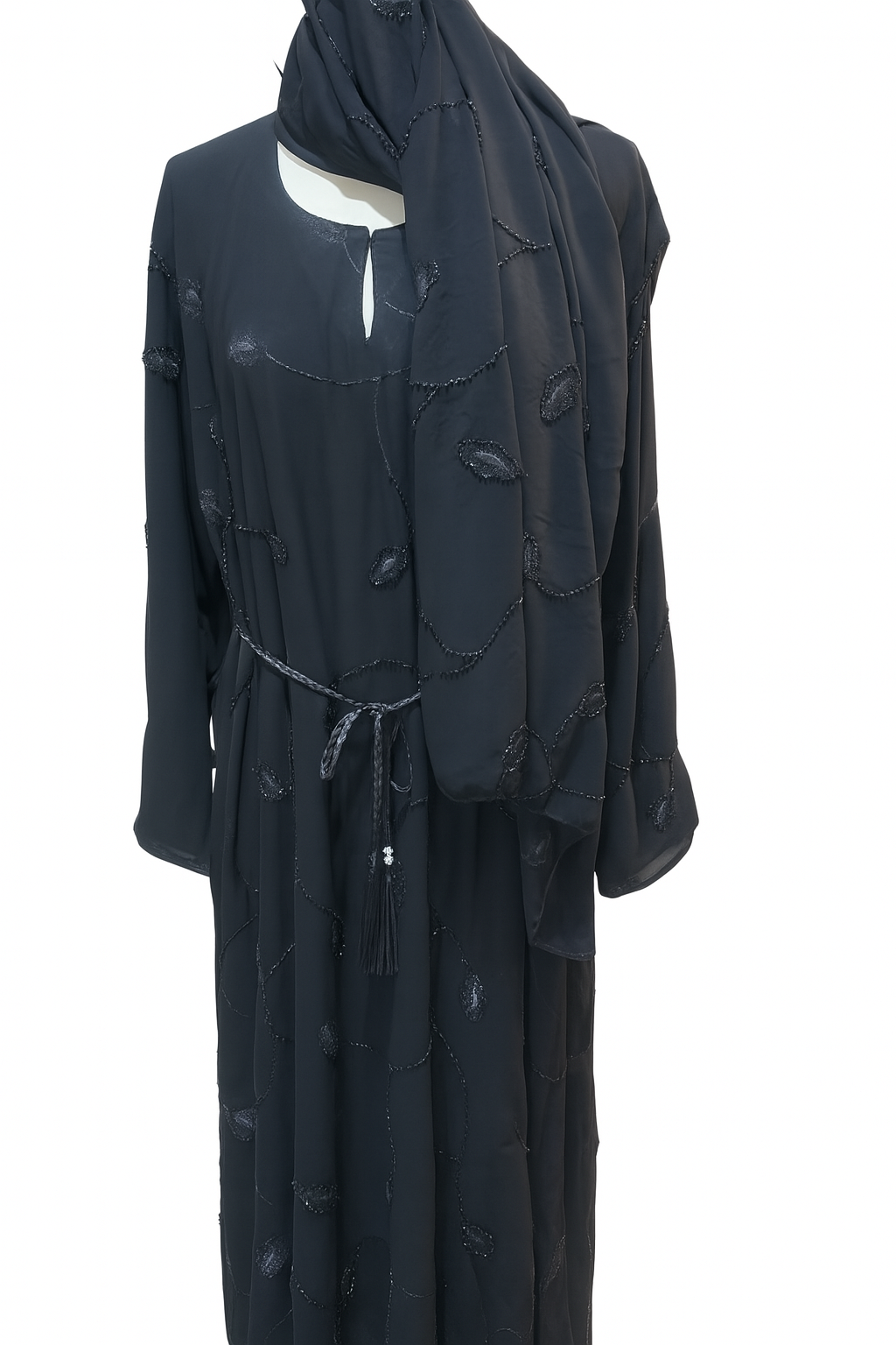 Midnight Leaf Embroidered Abaya