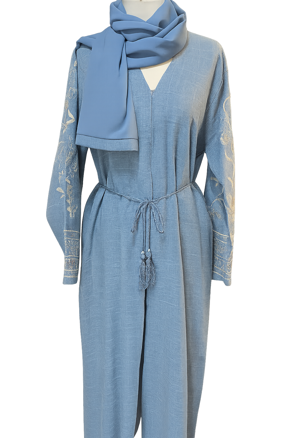 Noor Dusty Blue Embroidered Abaya
