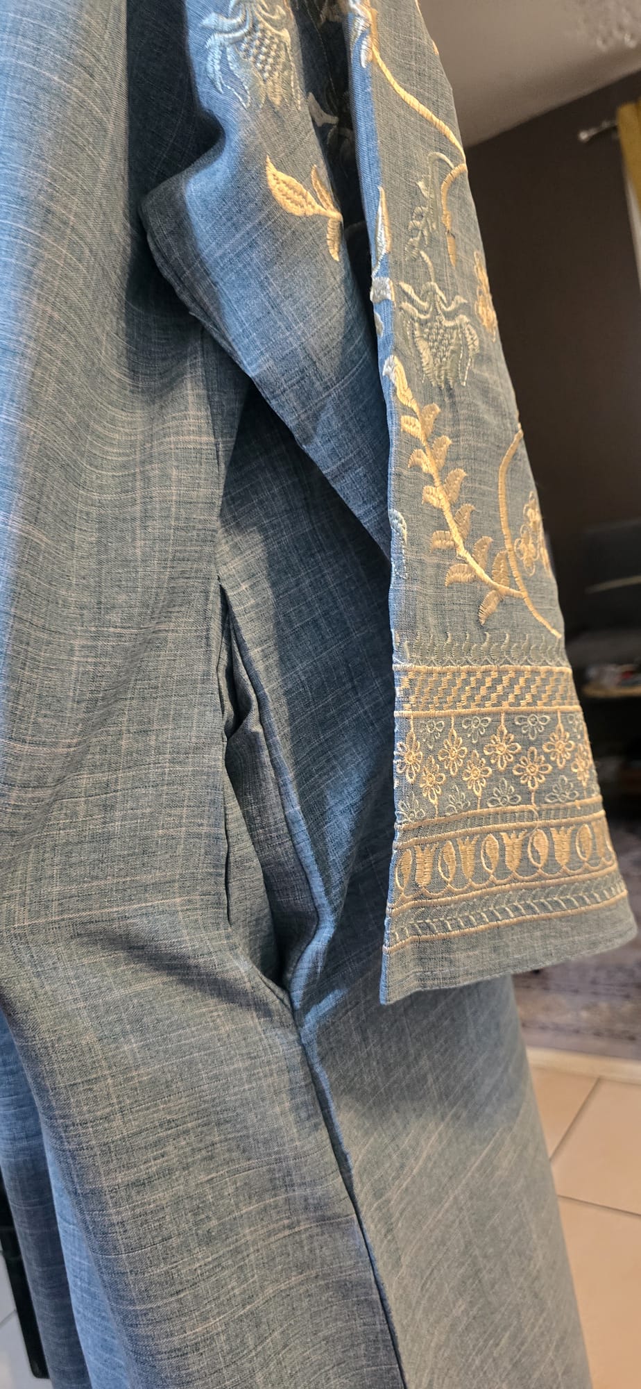 Noor Dusty Blue Embroidered Abaya