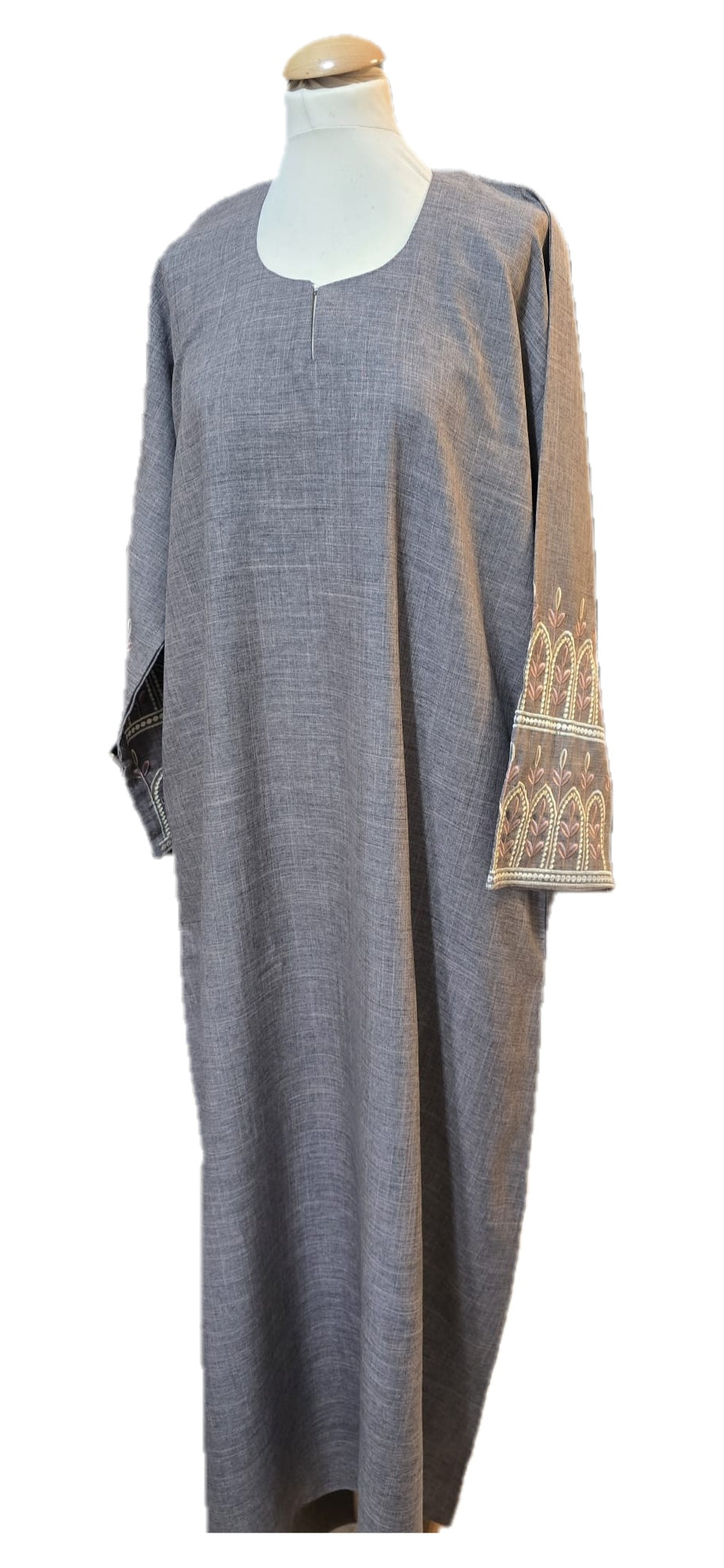 Embroidered Abaya - Stone Grey & Dusty Rose