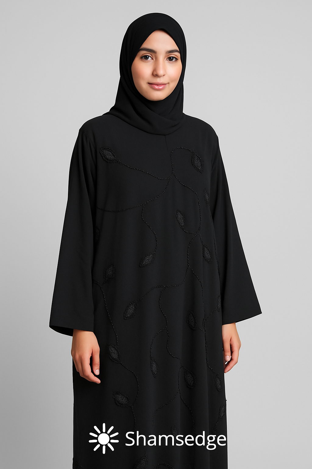 Midnight Leaf Embroidered Abaya