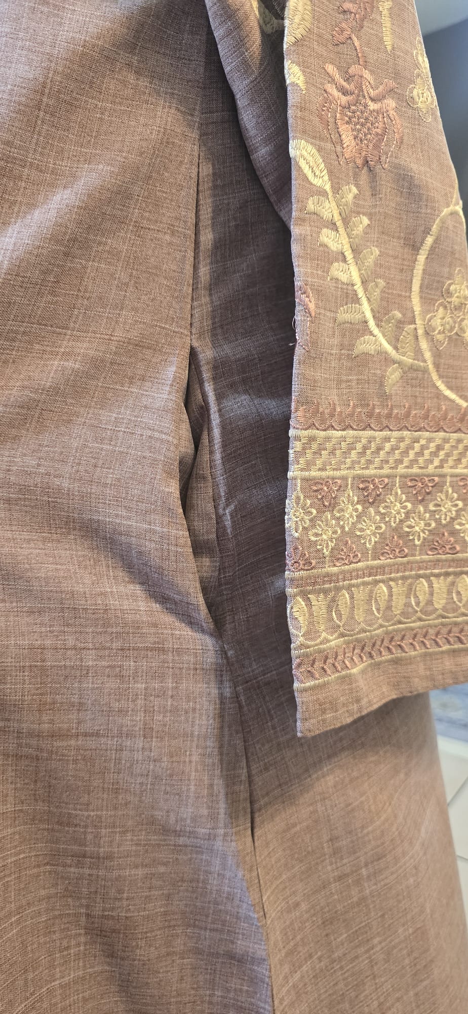 Embroidered Abaya - Stone Grey & Dusty Rose