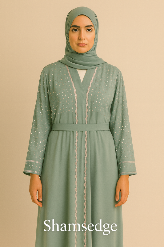 Dusty Blue Pearl Abaya