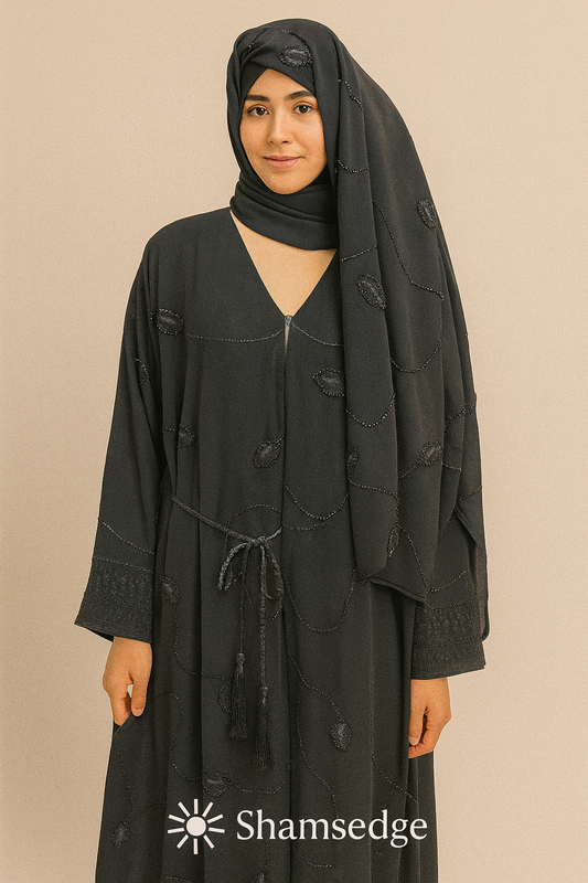 Midnight Leaf Embroidered Abaya