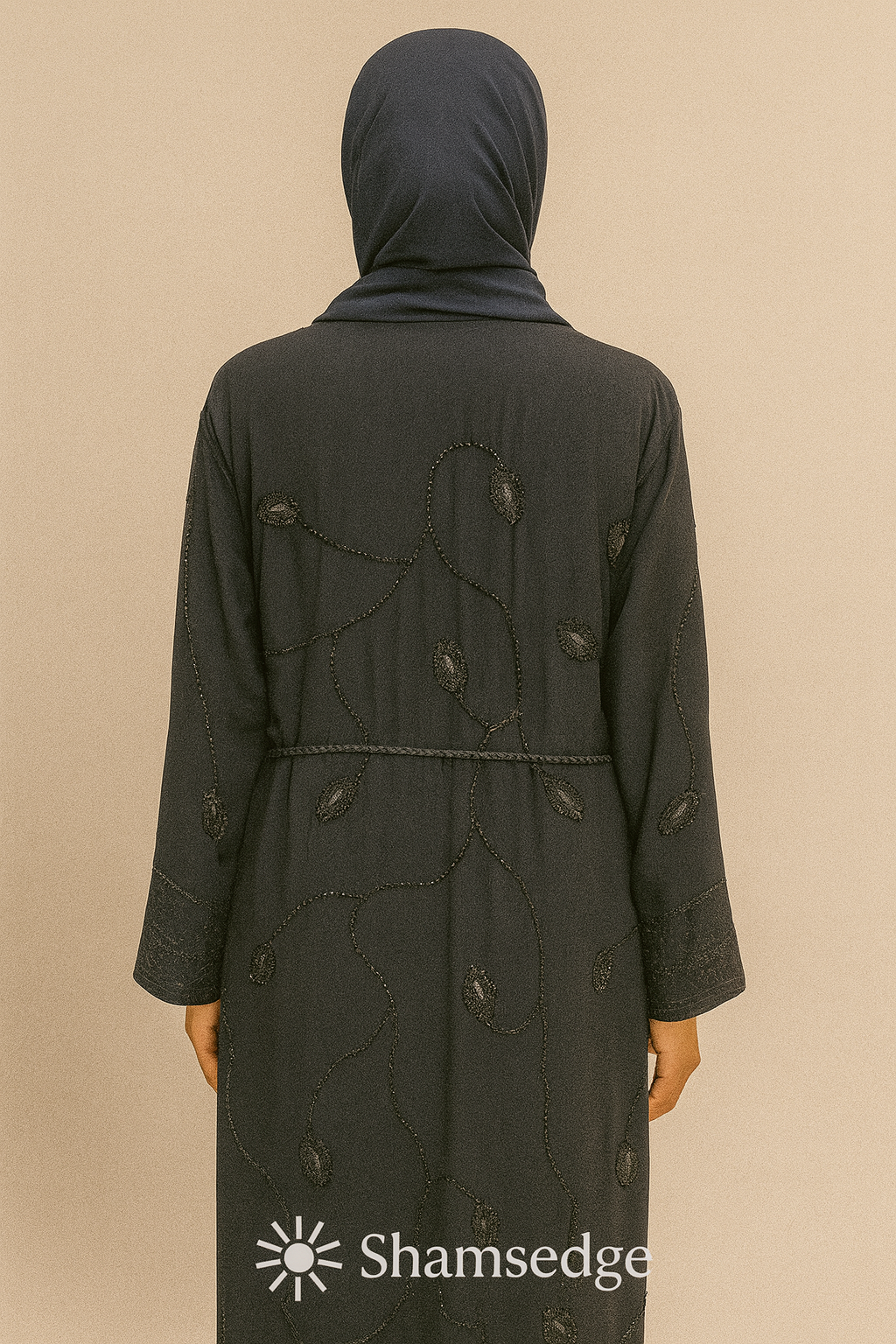 Midnight Leaf Embroidered Abaya